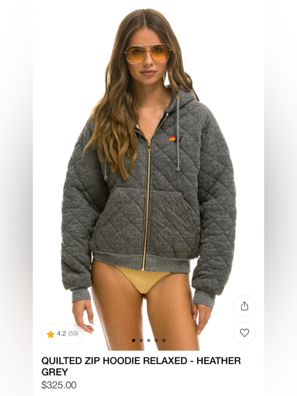Aviator Nation Quilted Hoodie in Heather Gray